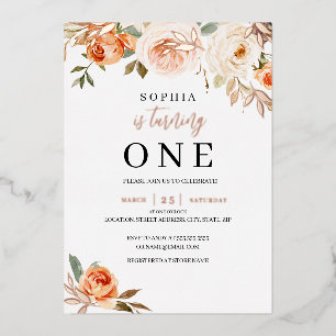 Invitation En Aluminium Fille Florale Automne 1er Anniversaire