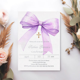 Invitation En Aluminium Fille lavande arc argent Confirmation