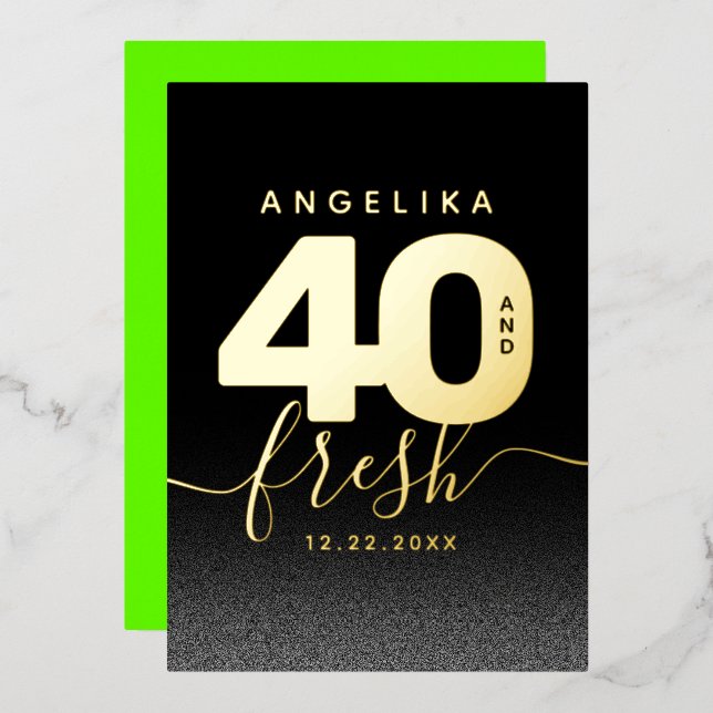 Invitation En Aluminium Fille moderne vert brillant 40 et frais (Recto/Verso)