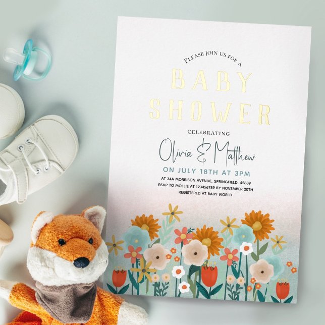 Invitation En Aluminium Filles mignonne Élégant Fleur sauvage Floral Baby  (Créateur téléchargé)