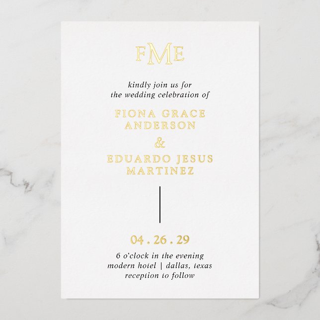 Invitation En Aluminium Fiona Bold Monogramme Mariage moderne (Recto)