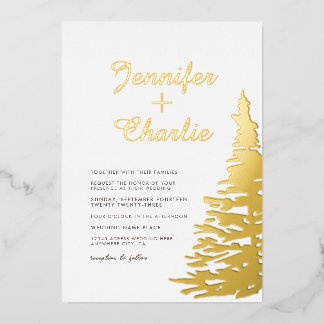Invitation En Aluminium Fir Tree minimaliste moderne Mariage or blanc mode