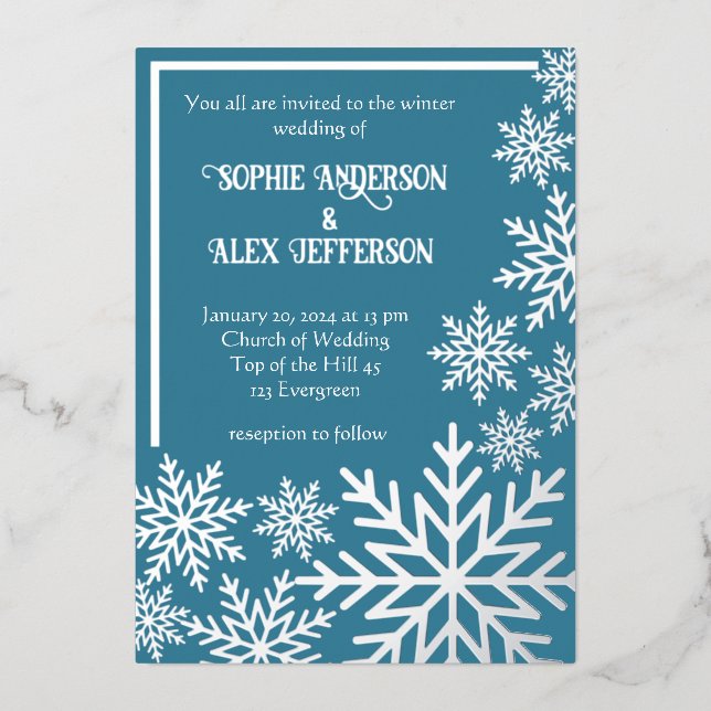 Invitation En Aluminium Flacon de neige en feuille de mariage d'hiver sur  (Recto)