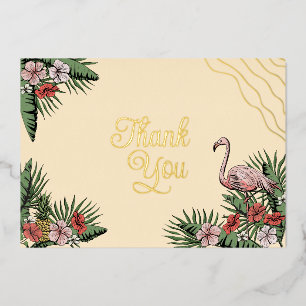 Invitation En Aluminium Flamant rose hawaïen et Hibiscus Merci d'or jaune