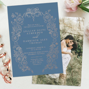 Invitation En Aluminium Fleur de lis de printemps gris bleu 