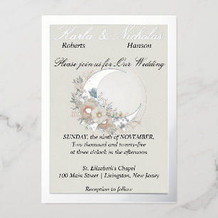 Invitation En Aluminium Fleur de lune blanche, large argent