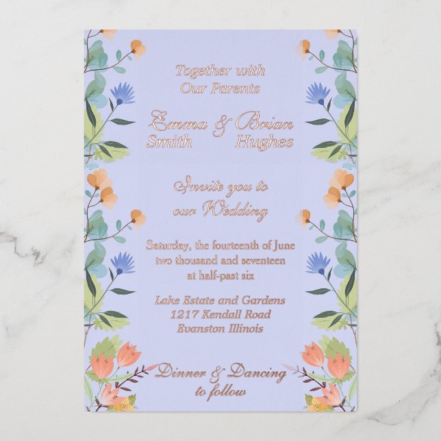Invitation En Aluminium Fleur de pervenche  (Recto)