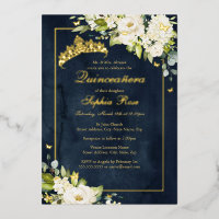 Fleur Papillon Doré Navy Quinceanera 