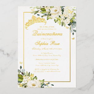 Invitation En Aluminium Fleur Papillon Doré Quinceanera