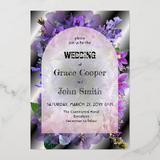 Invitation En Aluminium Fleur romantique avec arrière - plan noir et blanc