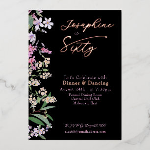Invitation En Aluminium Fleur Sauvage Aquarelle Raffinée 60e Anniversaire