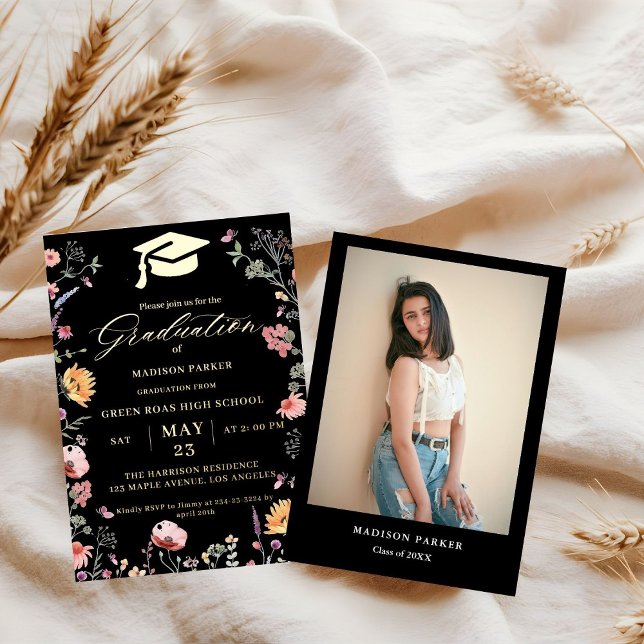 Invitation En Aluminium Fleur sauvage élégant Meadow Garden Twin Graduatio (Créateur téléchargé)
