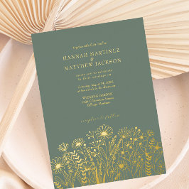 Invitation En Aluminium Fleur sauvage Elegant Sage Green et Mariage or