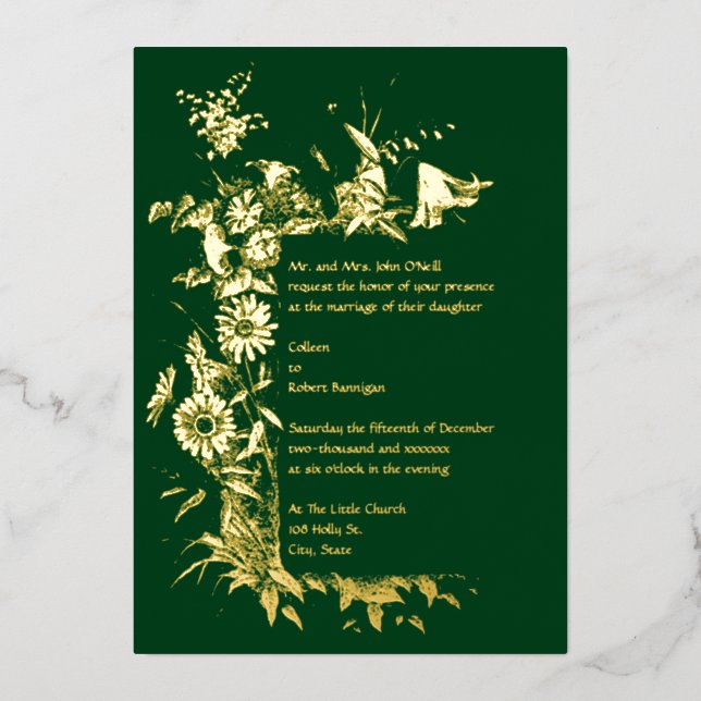 Invitation En Aluminium Fleur sauvage Frame Frontière Mariage Foil Invitat (Recto)