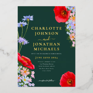 Invitation En Aluminium Fleur sauvage moderne Dark Green Gold