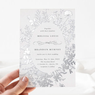 Invitation En Aluminium Fleur sauvage Silhouette Oval Frame Mariage Argent