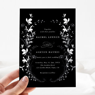 Invitation En Aluminium Fleur sauvage Silhouette Wreath Black Mariage Silv