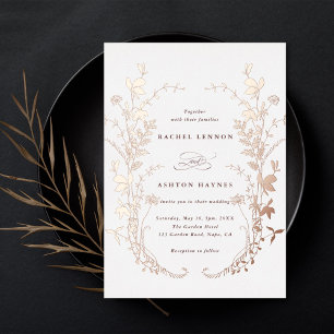 Invitation En Aluminium Fleur sauvage Silhouette Wreath Mariage Rose Or