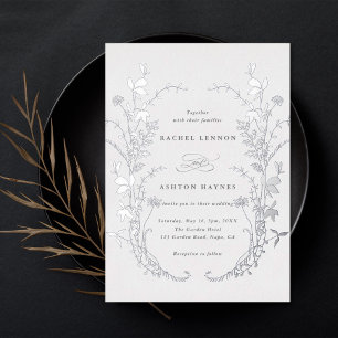 Invitation En Aluminium Fleur sauvage Silhouette Wreath Mariage Silver