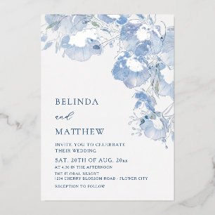 Invitation En Aluminium Fleurs aquarelles bleues mariage casual