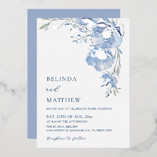 Invitation En Aluminium Fleurs aquarelles bleues Mariage décontracté