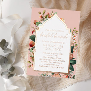 Invitation En Aluminium Fleurs aquarelles Peach Rose Gold Bridal Brunch