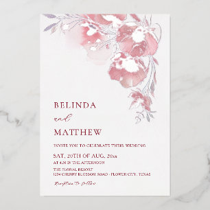 Invitation En Aluminium Fleurs aquarelles rose poudré blanc argent
