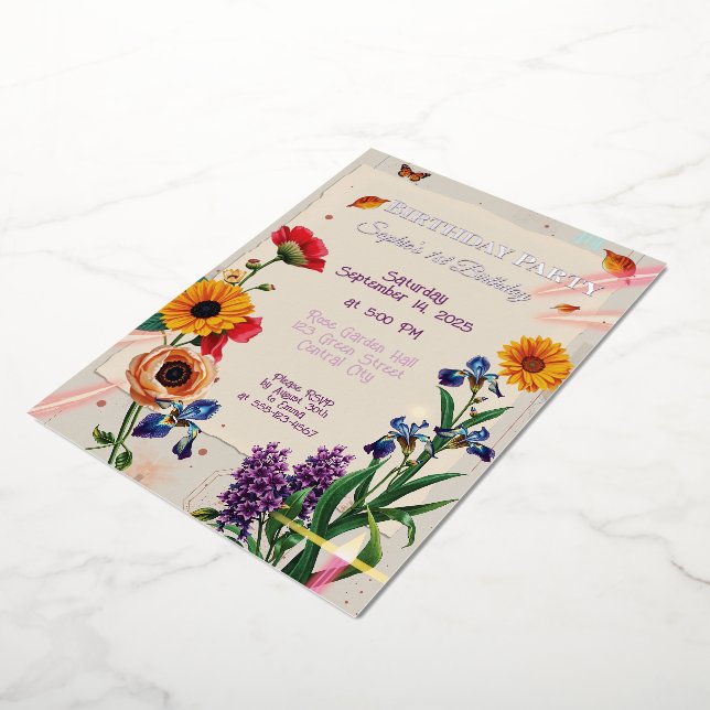Invitation En Aluminium Fleurs Arc-en-Ciel - Collage Moderne (Rotation)