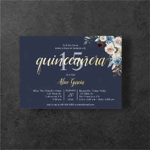 Invitation En Aluminium Fleurs bleues bohémiens Feuilles séchées Quinceane