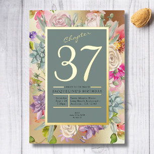 Invitation En Aluminium Fleurs bleues pour anniversaire toutes années