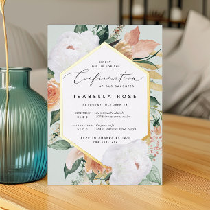Invitation En Aluminium Fleurs Bohèmes pour une Confirmation Moderne