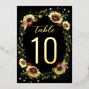 Invitation En Aluminium Fleurs croisées Boho Black Gold Foil Numéro de la