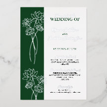 Fleurs d'argent Green Photo Mariage Foil Invitatio