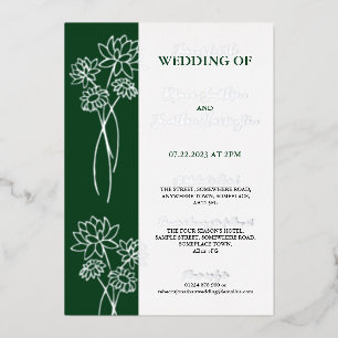 Invitation En Aluminium Fleurs d'argent Green Photo Mariage Foil Invitatio