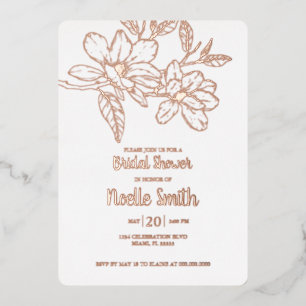 Invitation En Aluminium Fleurs de Magnolia Élégantes, Fête des mariées