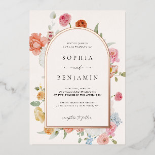 Invitation En Aluminium Fleurs de printemps colorées Arc de mariage en or 