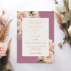 Invitation En Aluminium Fleurs de rose poussiéreuse ivoire mauve mariage o