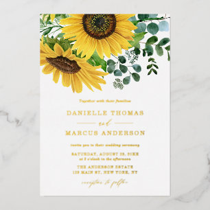 Invitation En Aluminium Fleurs de soleil d'aquarelle et Mariage d'eucalypt