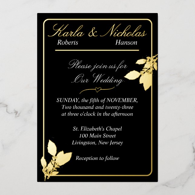 Invitation En Aluminium Fleurs de Tulipe, Élégant Mariage Noir (Recto)