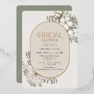 Invitation En Aluminium Fleurs de verdure hivernale Ovale vert floral Baby