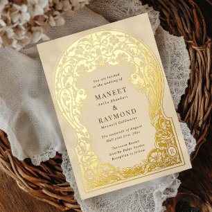 Invitation En Aluminium Fleurs dessinées à la main Art nouveau Initiales M