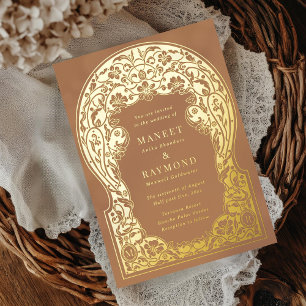 Invitation En Aluminium Fleurs dessinées à la main Art nouveau Initiales M