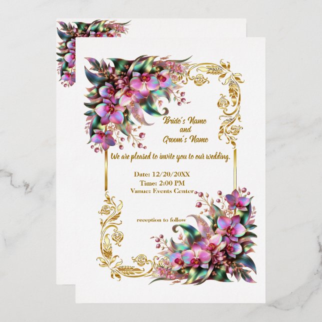 Invitation En Aluminium Fleurs d'orchidées élégantes et vibrantes Invitat  (Recto/Verso)