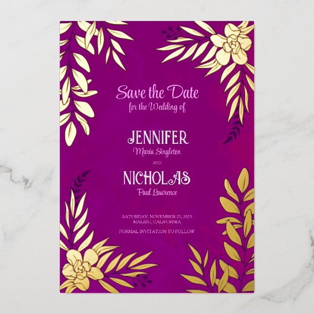 Invitation En Aluminium Fleurs élégantes et ornements Feuille pour Mariage (Recto)