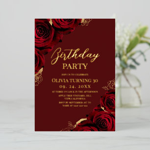 Invitation En Aluminium Fleurs Élégantes Rose Rouge Bourgogne 30ème Annive