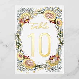 Invitation En Aluminium Fleurs esquissées Boho Gold Foil Numéros de tablea