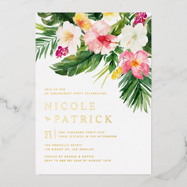 Invitation En Aluminium Fleurs et verdure Partie d'engagement tropical (Recto)