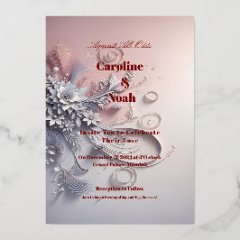 Invitation En Aluminium Fleurs grises délicates sur fond rose