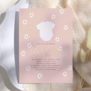 Invitation En Aluminium Fleurs marguerites Boho Little Sister Baby shower 