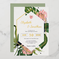 Fleurs modernes de jungle tropicale rose & feuille